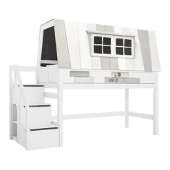 Lifetime Hangout Halbhohes Bett Mit Deluxe Lattenrost Und Treppe Weiß Lackiert