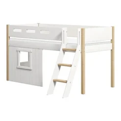 FLEXA Nor Halbhohes Bett Mit Schrägleiter Und Baumhaus Panelen Weiß