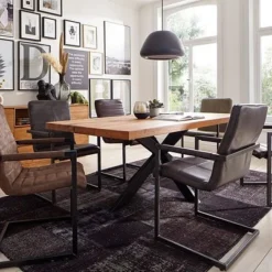 LifeConcept Esstisch 200x100cm Zerreiche Gerade Kante (3cm) Natur Geölt Mit Metall Spider-Gestell