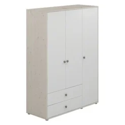 FLEXA Classic Kleiderschrank Mit 3 Türen U. 2 Schubladen Mattweiß/Lack Weiß/grün
